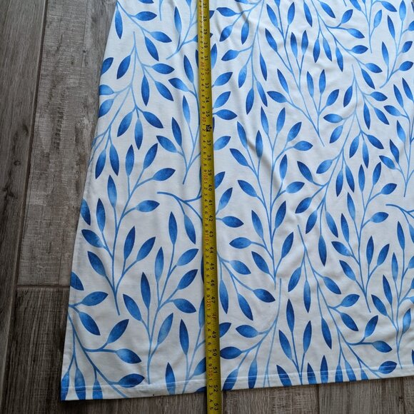 Exclusive Heart Blue Leaf Print Maxi Dress M – Short Sleeve V-Neck Summer - Picture 5 of 7